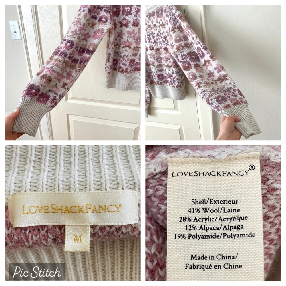 $395 LoveShackFancy Kirsten Wool/Alpaca Printed Pullover Ribbed Sweater size M - Picture 14 of 14
